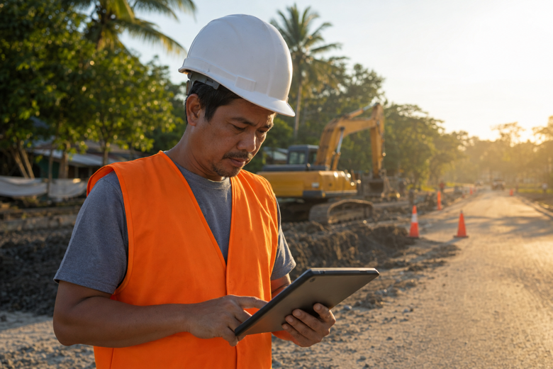 Contractor at a construction site in the Philippines